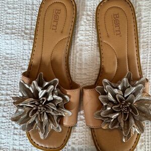 Born Tan Sandals with Metallic Floral Design